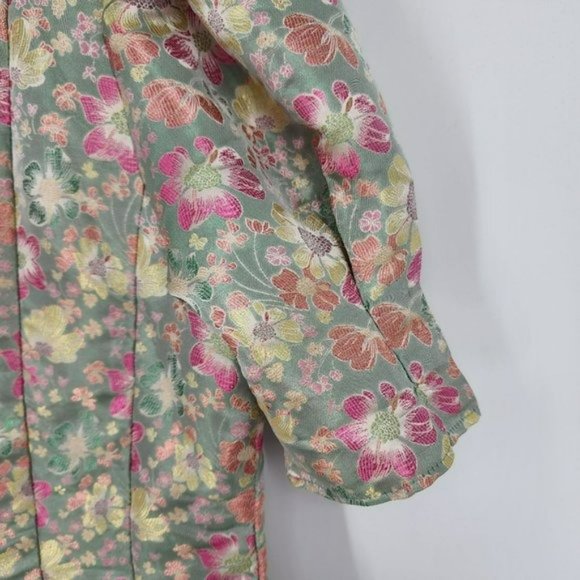 Shein Mini Dress S Pink Colorful Metallic Floral Puff Sleeve Button Front Pleat - Picture 10 of 12